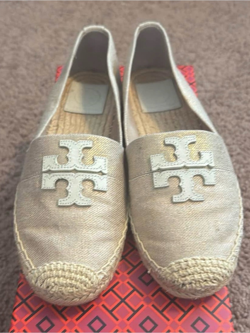 Tory Burch Metallic Gold Canvas Espadrille Flats